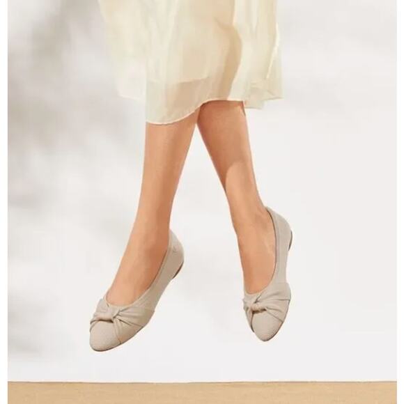 NWOB VIVAIA Bibi Almond-Toe Knotted Ballet Flats Cream Tan 9.5 - Picture 2 of 8